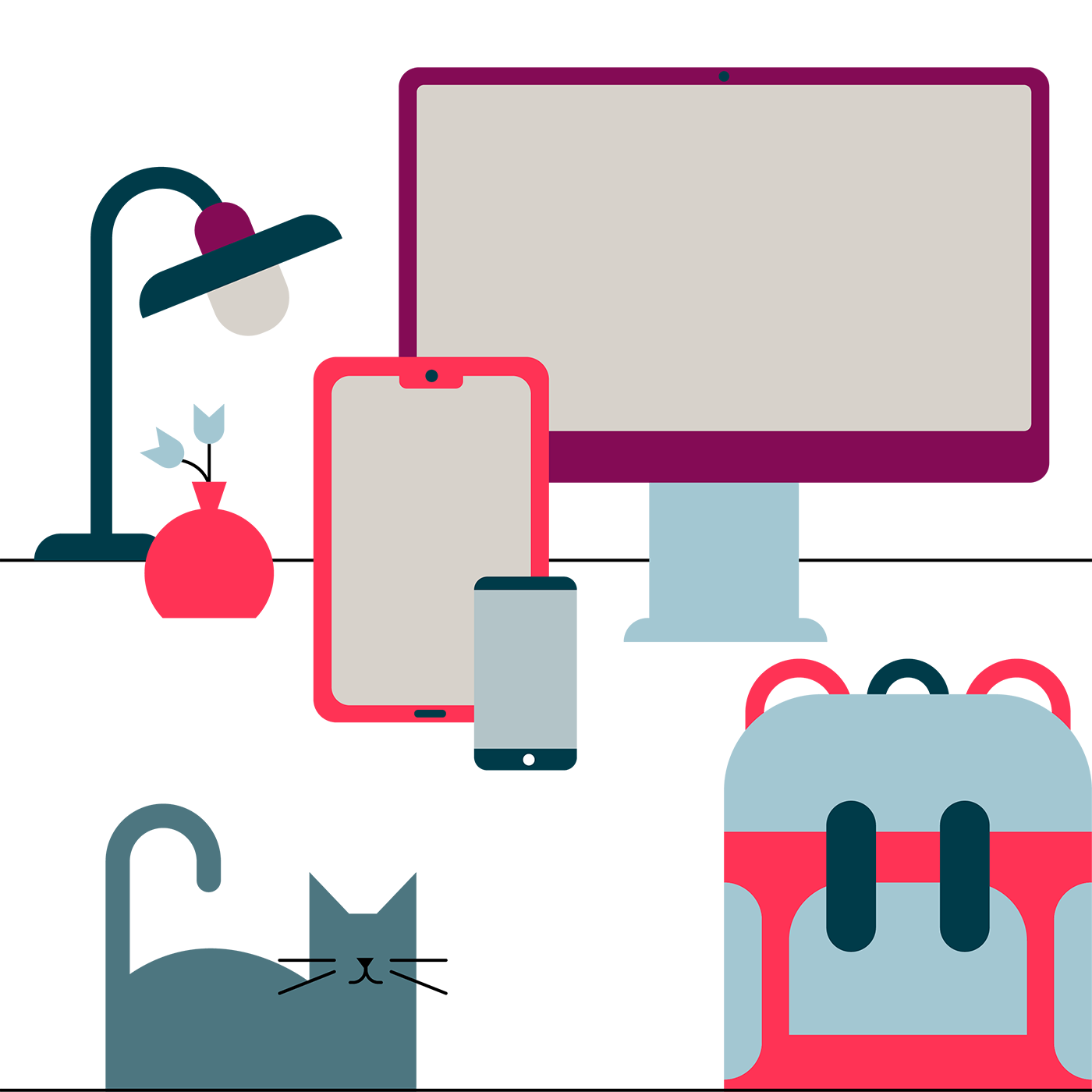 Illustration som visar en mobil, en dator och en läsplatta. 