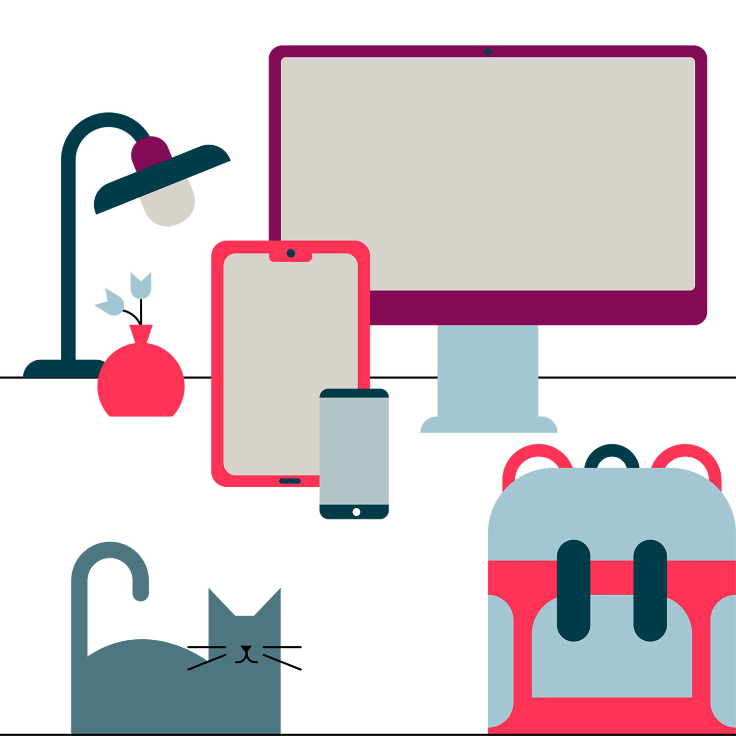 Illustration som visar en mobil, en dator och en läsplatta.